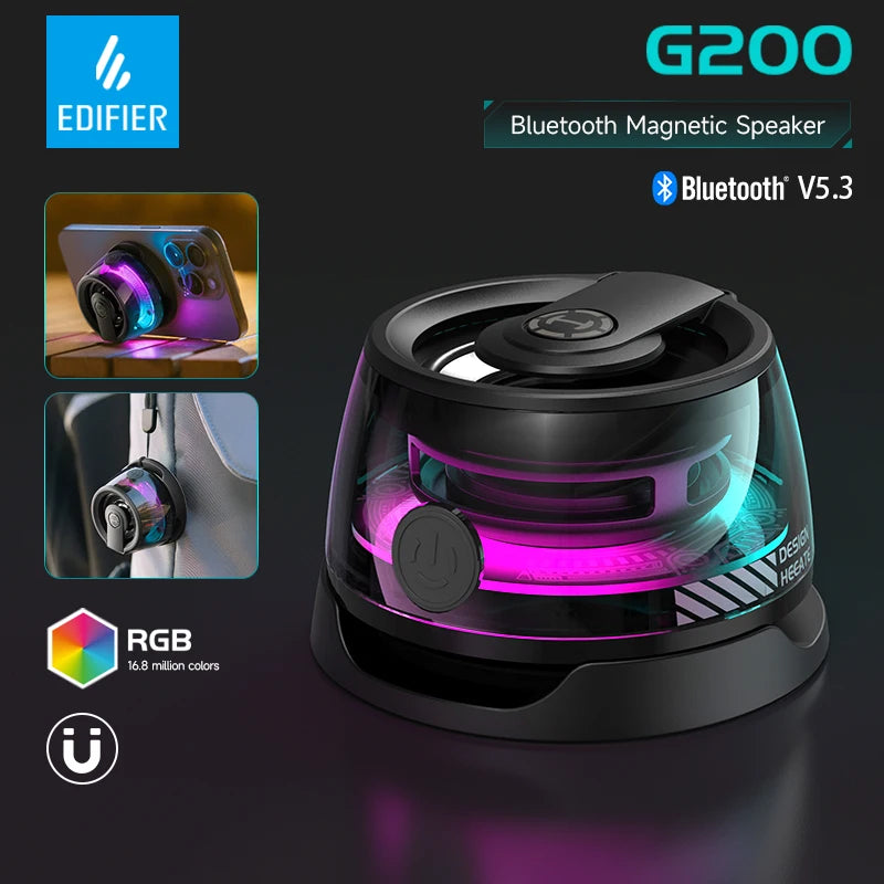 Edifier HECATE G200 Mini - Altavoz Bluetooth 5.3 Portátil con RGB y Soporte Magnético para Teléfono