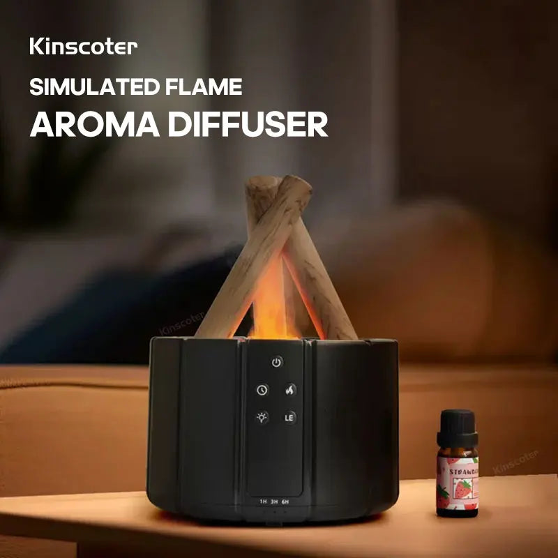 Difusor de aroma de llama simulada KINSCOTER Humidificador de aire para hogueras Generador de niebla fría ultrasónico Nebulizador Lámpara LED Difusor de aceite esencial