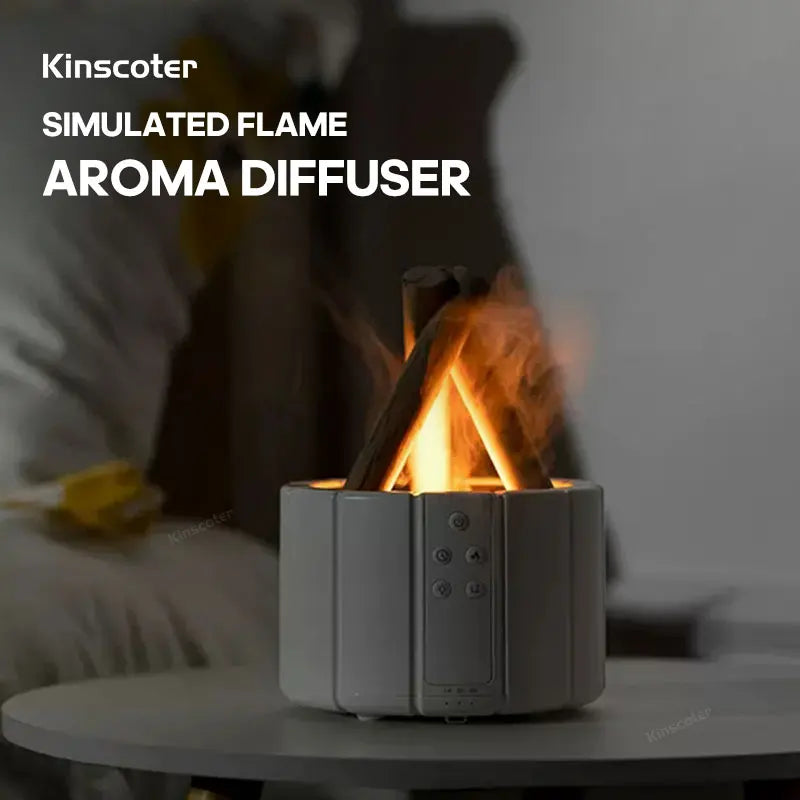 Difusor de aroma de llama simulada KINSCOTER Humidificador de aire para hogueras Generador de niebla fría ultrasónico Nebulizador Lámpara LED Difusor de aceite esencial