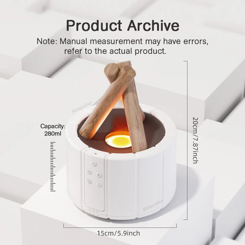 Difusor de aroma de llama simulada KINSCOTER Humidificador de aire para hogueras Generador de niebla fría ultrasónico Nebulizador Lámpara LED Difusor de aceite esencial