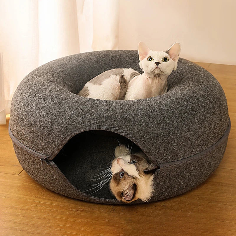 Cama para gatos en forma de donut, funcional para dos gatos